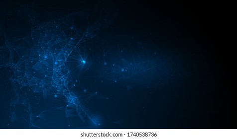 Vector illustration molecule,Connected lines with dots,technology on blue background. Abstract internet network connection design for web site.Digital data,communication,science and futuristic concept