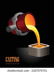 Vector illustration of molten metal pouring as part of casting process