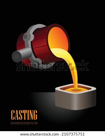 Vector illustration of molten metal pouring as part of casting process