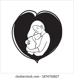 vector illustration of mom and baby graphic design, art tattoo sketch, logo, hand draw, use in print