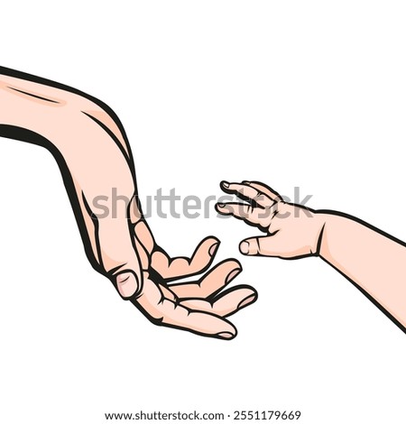 Vector Illustration of Mom and Baby Hands pose 2. A baby’s tiny hand resting in a mother’s palm, symbolizing love, care, and bond. A tender moment that captures the essence of motherhood.