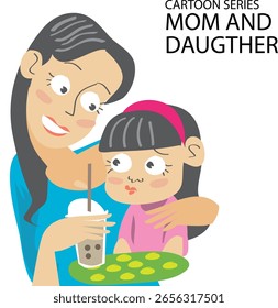 vector illustration of mom and daughter 
