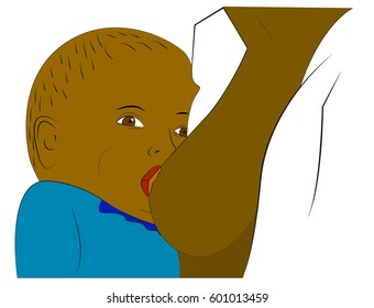 Vector illustration of mom and her child. Breastfeeding