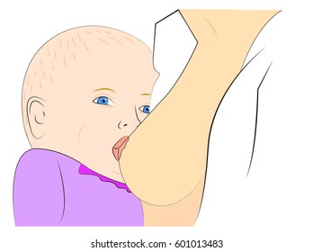 Vector illustration of mom and her child. Breastfeeding
