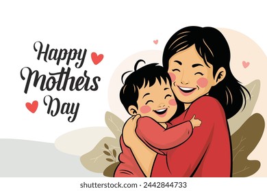 Vector Illustration Of Mom Holding Son In Arms. Happy Mother`s Day illustration.