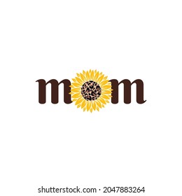 Vector illustration mom with sunflower isolated on white background. Happy family inspirational, motivational quote. Typography Sweet Home banner with sun flower and heart.