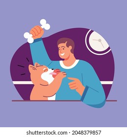 Vector illustration of moments of love between a dog and its owner. concept about pet adoption.