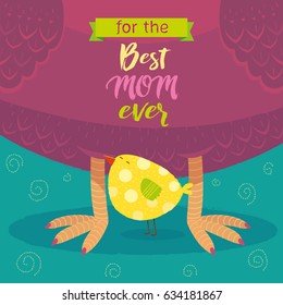 Vector illustration of Mom's Day Chicken and chick caring and love