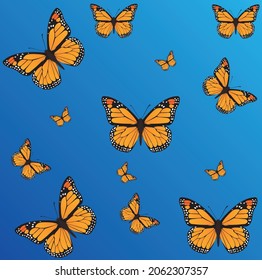 Vector illustration of monarch butterfly with blue gradient background. Perfect for book background, presentation background