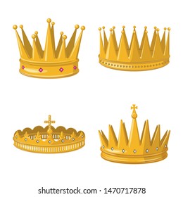 Vector illustration of monarchy and gold icon. Set of monarchy and heraldic vector icon for stock.