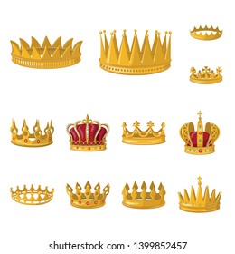 Vector illustration of monarchy and gold sign. Collection of monarchy and heraldic stock symbol for web.