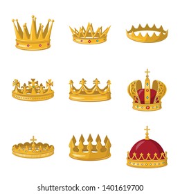 Vector illustration of monarchy and gold sign. Collection of monarchy and heraldic vector icon for stock.