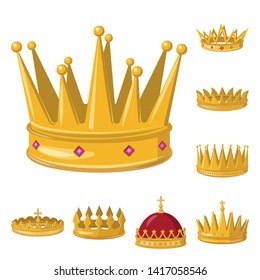 Vector illustration of monarchy and gold symbol. Set of monarchy and heraldic stock vector illustration.