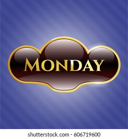 Vector Illustration of Monday gold emblem in maroon color
