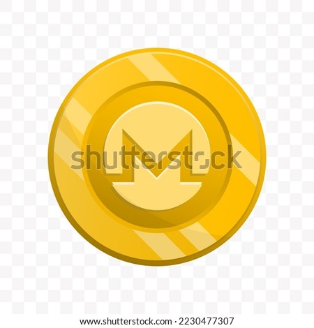 Vector illustration of Monero coin in gold color on transparent background (PNG).
