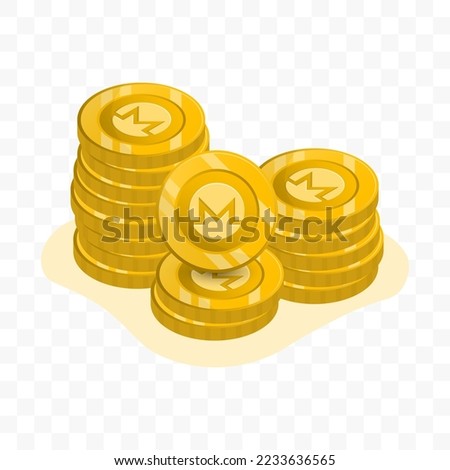 Vector illustration of Monero coins. gold colored vector for website design. Simple design with transparent background (PNG).