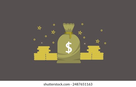 Vector illustration money bag and coins with dollar logo, for business icon, and payment