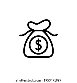 Vector illustration of money bag icon. Simple money bag with dollar symbol and use line design style