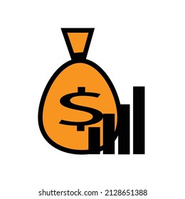 vector illustration of a money bag icon and rising statistics, good for profit increase illustration