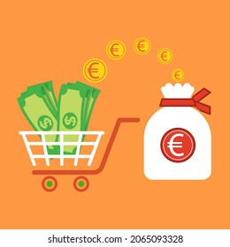 vector illustration of money in a basket