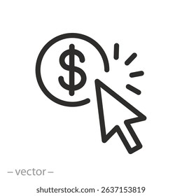 vector illustration, money click icon, pay per click, mouse cursor pressed, dollar coin, for website, app, ui