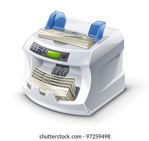 Vector illustration of money counting machine on white background.