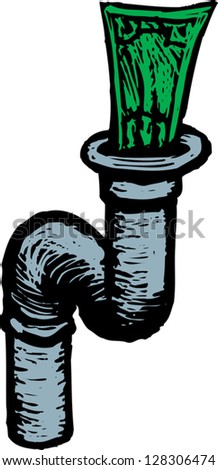 Vector illustration of money in a drain