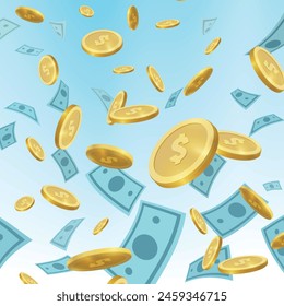 Vector illustration of money falling from above. Easy editable.