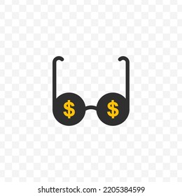 Vector illustration of money glasses. Colored vector for website design. Simple design with transparent background (PNG).