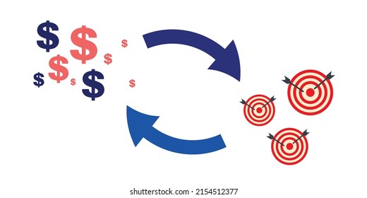 vector illustration of money and goals symbols for payment for coaching course and knowledge
