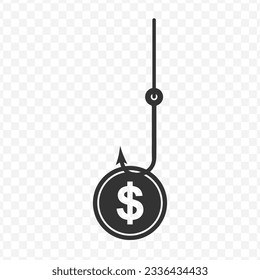 Ilustración vectorial del icono del gancho de dinero en color oscuro y fondo transparente (PNG).