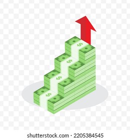 Vector illustration of money ladder. Colored vector for website design. Simple design with transparent background (PNG).