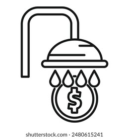 Vector illustration of money laundering shower icon symbolizing criminal financial activities, wealth showering, and clean washing in the offshore bank business, isolated on a white background