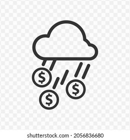 Vector illustration of money rain icon in dark color and transparent background(png).