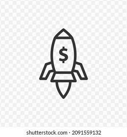 Vector illustration of money rocket icon in dark color and transparent background(png).