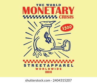 vector illustration of money in a sack in the form of an animated character. Groovy funky vector money mascot for streetwear design concept