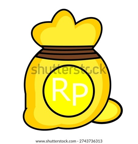 Vector illustration of a money sack with a yellow rupiah currency symbol. Rupiah sack icon. Cartoon money sack filled with rupiah.