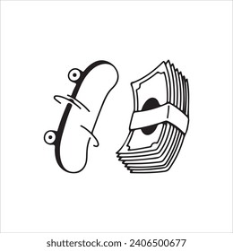 vector illustration of money and skateboard