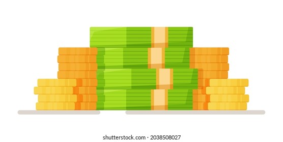Ilustración vectorial de la pila de dinero. Un montón de billetes de dólares