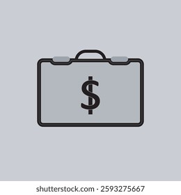 A vector illustration of a money suitcase icon, designed in a clean and modern style. The suitcase should be rectangular with a sturdy handle and secure locks