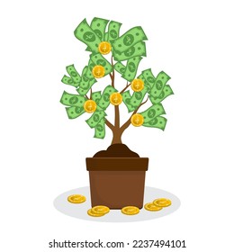 Vector illustration of a money tree with Afghan afghani currency. Colored vector for website design .Simple design on white background.