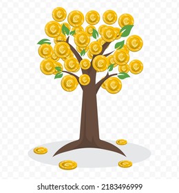 Vector illustration of a money tree with Colon currency coins. Colored vector for website design .Simple design on transparent background (PNG).