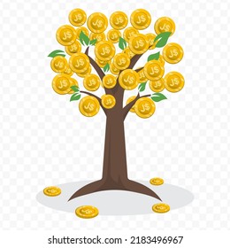 Vector illustration of a money tree with Jamaica Dollar currency coins. Colored vector for website design .Simple design on transparent background (PNG).