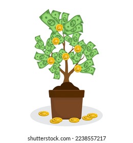 Vector illustration of a money tree with Jamaican Dollar currency. Colored vector for website design .Simple design on white background.