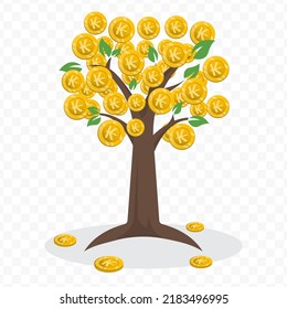 Vector illustration of a money tree with Kip currency coins. Colored vector for website design .Simple design on transparent background (PNG).