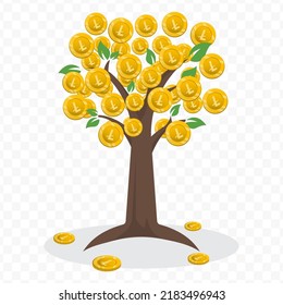 Vector illustration of a money tree with Litecoin currency coins. Colored vector for website design .Simple design on transparent background (PNG).