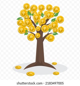 Vector illustration of a money tree with Peso currency coins. Colored vector for website design .Simple design on transparent background (PNG).
