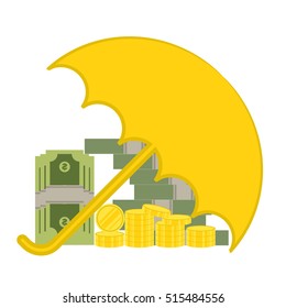 Vector illustration of money under the umbrella