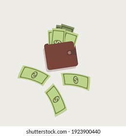 Vector illustration of money in a wallet. 