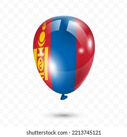 Vector illustration of Mongolia country flag balloon on transparent background (PNG). Flying flag balloons for Independence Day celebrations.